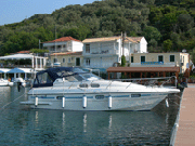 Shabazz on a pontoon in Sivota on th island of Lefkas